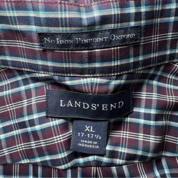 Lands' End Men’s Size XL No Iron Pinpoint Oxford Button Down Shirt Plaid Supima - Picture 3 of 7
